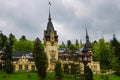 Sinaia, Romania, May 15, 2019: Panorama of the Peles Castle, a Neo-Renaissance castle in the Carpathian Mountains Royalty Free Stock Photo