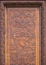 Ornamental carved wood decoration at the Peles Castle in Sinaia city in Romania