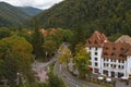 Aerial view of a mountain town