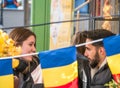 Sinaia Romania - 12.01.2020: Tourist young couple having a nice conversation on Romanian Great Union Day