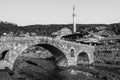 Sinan Pasha Mosque and stone bridge, landmarks in the city of Prizren, Kosovo, on a sunny d