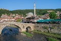 Sinan Pasha Mosque and stone bridge, landmarks in the city of Prizren, Kosovo