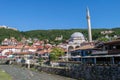 Sinan Pasha Mosque and stone bridge, landmarks in the city of Prizren, Kosovo, on a sunny day