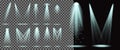 Set of realistic lightning spotlights or illumination stage light or scene illumination bright light concept. eps 10 vector Royalty Free Stock Photo
