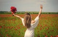 Sincere emotions. summer or spring nature. seasonal beauty landscape. young girl in white dress walk in meadow. vacation Royalty Free Stock Photo