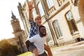 Sincere fun friends goofing around at campus Royalty Free Stock Photo