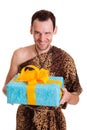 Sincere gift from wild funny man Royalty Free Stock Photo