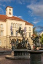 Sindelfingen, Baden Wurttemberg/Germany - May 11, 2019: Panorama of City Gallery building, Stadtgalerie and market fountain in