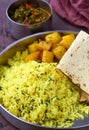 SIndhi traditional meal - lentils rice and potatoes with papad Royalty Free Stock Photo