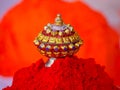 Red Sindoor Powder. Indian Traditional Vermilion box. Royalty Free Stock Photo