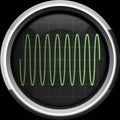 Sine signal on the oscilloscope screen in green tones