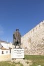 Portuguese explorer Vasco da Gama statue in front of the church in Sines. Alentejo, Portugal Royalty Free Stock Photo