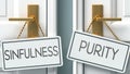 Sinfulness and purity as a choice - pictured as words Sinfulness, purity on doors to show that Sinfulness and purity are opposite Royalty Free Stock Photo