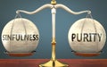 Sinfulness and purity staying in balance - pictured as a metal scale with weights and labels sinfulness and purity to symbolize Royalty Free Stock Photo