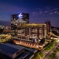 Singapore 2020 Aerial view of National Heart Centre skyline during night time