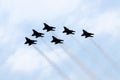 Singapore - 2018-08-04: Singapore airforce fighter jets fly pass over Marina Bay. Singapore National Day Parade NDP rehearsals