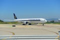 Singapore Airlines Boeing B777 at Barcelona Airport, Spain Royalty Free Stock Photo