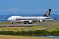 Singapore Airlines Boeing 747-400 freighter taxiing at Auckland International Airport Royalty Free Stock Photo