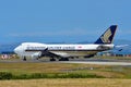 Singapore Airlines Boeing 747-400 freighter taxiing at Auckland International Airport Royalty Free Stock Photo