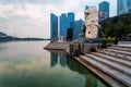 SINGAPORE - Apr 1, 2018 : Cloudy Sunrise in the morning at Merlion Singapore Marina Bay Sand