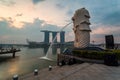 SINGAPORE - Apr 1, 2018 : Cloudy Sunrise in the morning at Merlion Singapore Marina Bay Sand