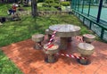 Singapore Apr2020 Coronavirus covid-19 outbreak. Seats, benches in public parks are sealed off, barricaded with tapes to prevent