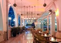 Singapore-04 APR 2018: Singapore Fullerton Bay Hotel dining hall inside view Royalty Free Stock Photo