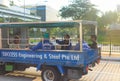 Singapore-29 APR 2018: Indian engineering workers on a truck,under twilight sun shine