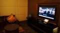 SINGAPORE - APR 2nd 2015: In-Home Theater in Luxury Hotel Room