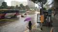 SINGAPORE - APR 2nd 2015: Incredibly strong monsoon rainfall in Asia causing flooding of the street