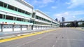 SINGAPORE - APR 2nd 2015: Pit lane and start finish line of the Formula One Racing track at Marina Bay Street Circuit Royalty Free Stock Photo