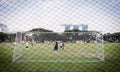 Singapore-04 APR 2018: people play football near Singapore Marina bay sands area Royalty Free Stock Photo