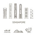Singapore detailed monuments silhouette. Vector illustration