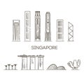 Singapore detailed monuments silhouette. Vector illustration