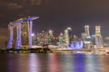 Singapore,Asia,25 FEB 2018;Singapore skyline at the Marina during twilight.Aerial view of Singapore business district for Royalty Free Stock Photo