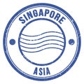 SINGAPORE - ASIA, words written on blue postal stamp