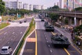 Celebrating National Day. The Mobile Column military parade travelling through north of Singapore, in Yishun heartlands. Crowds