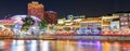 Singapore, Singapore - Aug 1, 2019 : Colorful light building at night historical riverside quay in Clarke Quay, located within the Royalty Free Stock Photo