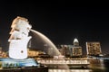 Singapore - Aug 23, 2019 : Night city view of Landmark at the marina in singapore with merlion statue fountain in merlion park Royalty Free Stock Photo