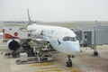 Singapore, Singapore - August 16, 2018 : Cathay Pacific Airbus 350-900 being loaded with gourmet food Royalty Free Stock Photo