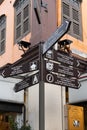 Crossroad signpost located at the Chinatown in Singapore