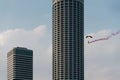 Singapore august 9th 2019, national day parade, parachutist making a descend