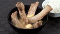 Singapore Bak kut teh or pork ribs soup which made from many ingredients