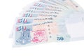 Singapore banknotes dollars 50 SGD isolated on white backgroun Royalty Free Stock Photo