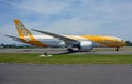 Singapore based Scoot Airlines Boeing 787-9 dreamliner`s side shot Royalty Free Stock Photo