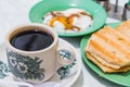 Singapore Breakfast Kaya Toast, Coffee bread and Half-boiled egg Royalty Free Stock Photo