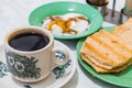 Singapore Breakfast Kaya Toast, Coffee bread and Half-boiled egg Royalty Free Stock Photo