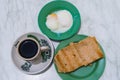 Singapore Breakfast Kaya Toast, Coffee bread and Half-boiled egg Royalty Free Stock Photo