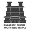 Singapore, Buddha , Tooth Relic Temple travel landmark vector illustration