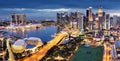 Singapore business district and city at twilight, Asia - panorama Royalty Free Stock Photo